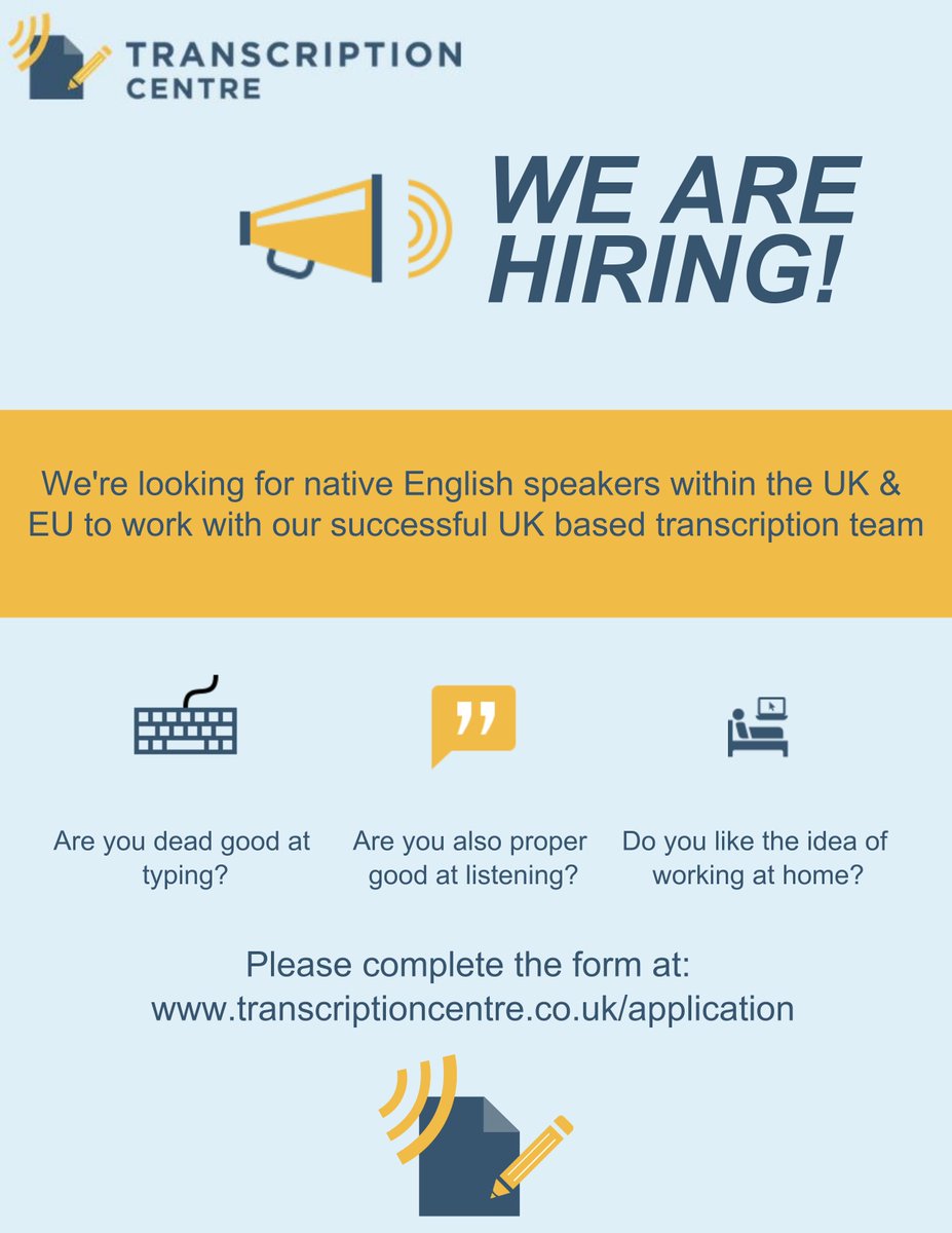 TranscriptionC's tweet photo. Fancy a job where your commute is non-existent? 

Do you know where apostrophes should go? 

Do you find that when you're typing and someone is speaking, you start typing their words? THAT'S LITERALLY THE JOB!

#WorkLifeBalance #WorkFromHome #Career #Jobs #Transcription #JoinUs https://t.co/bBprvsge1n