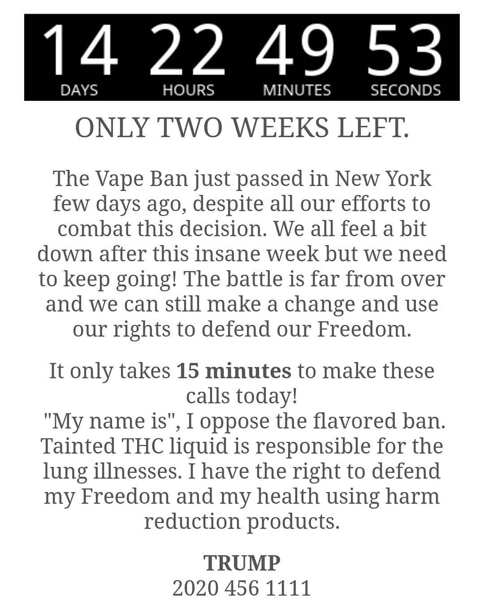Freemanvapes's tweet photo. We can still fight this! Share this and let be united in these hard times for our community. We need to fight for our Freedom more than ever! #WeVapeWeVote #vapingsaveslives #freemanvapes
@wevapewevote https://t.co/zIWbdzawAC