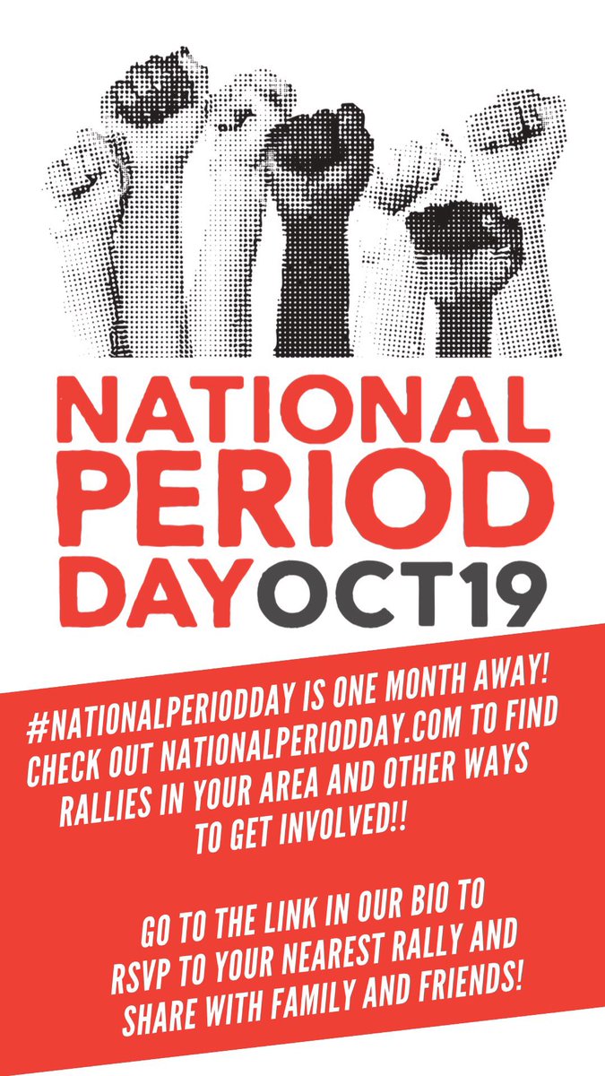 Exactly one month from today is #NATIONALPERIODDAY! We’re calling on you to raise awareness about rallies happening across the country on October 19. With over 50 rallies in 47 states, we’re rallying against period poverty and to make period products more accessible for all!
