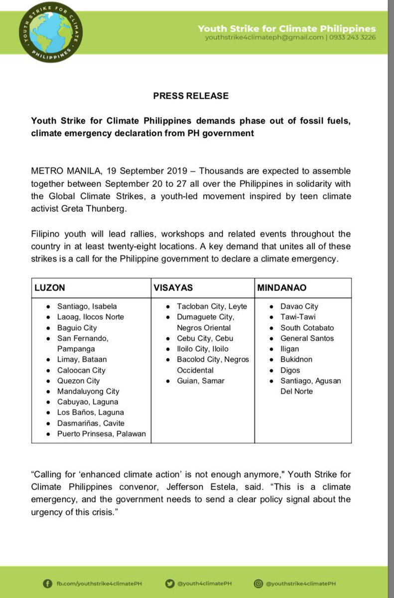 youth4climatePH's tweet image. PRESS RELEASE - Youth Strike for Climate Philippines demands phase out of fossil fuels, climate emergency declaration from PH government 

#ClimateStrike #ClimateStrikePH