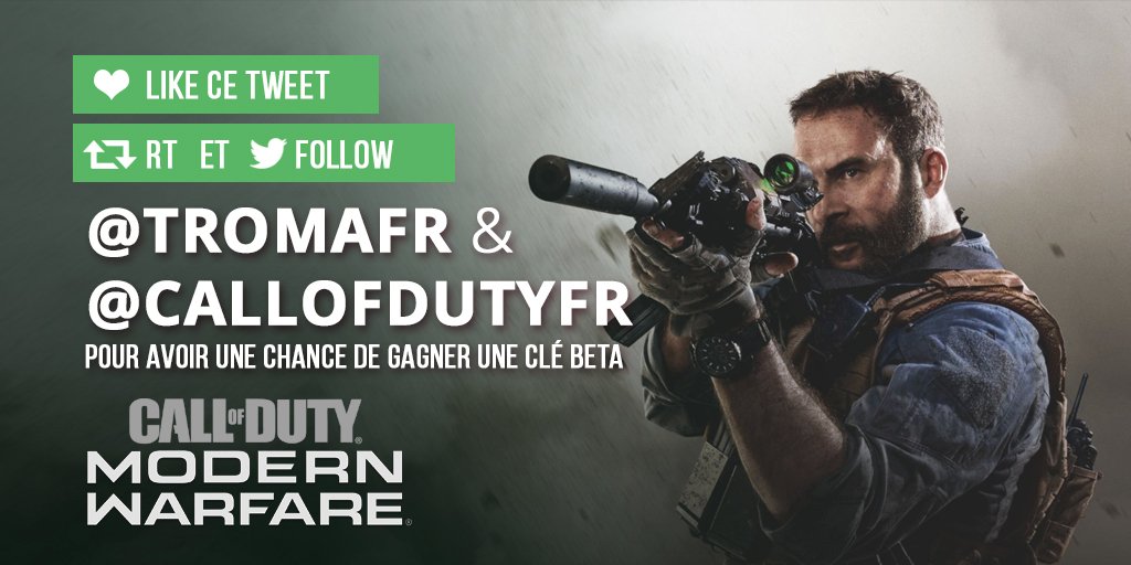 TromaFR's tweet photo. 🚨 J'ai des clés Call of Duty Modern Warfare à vous faire gagner !

Pour participer :

❤️ Like ce tweet
🔃 RT ce tweet
✅ Follow @TromaFR et @CallofDutyFR 

Tirage au sort demain, le 20 septembre à 20h !

#CallofDuty https://t.co/UDTZlxOu5U