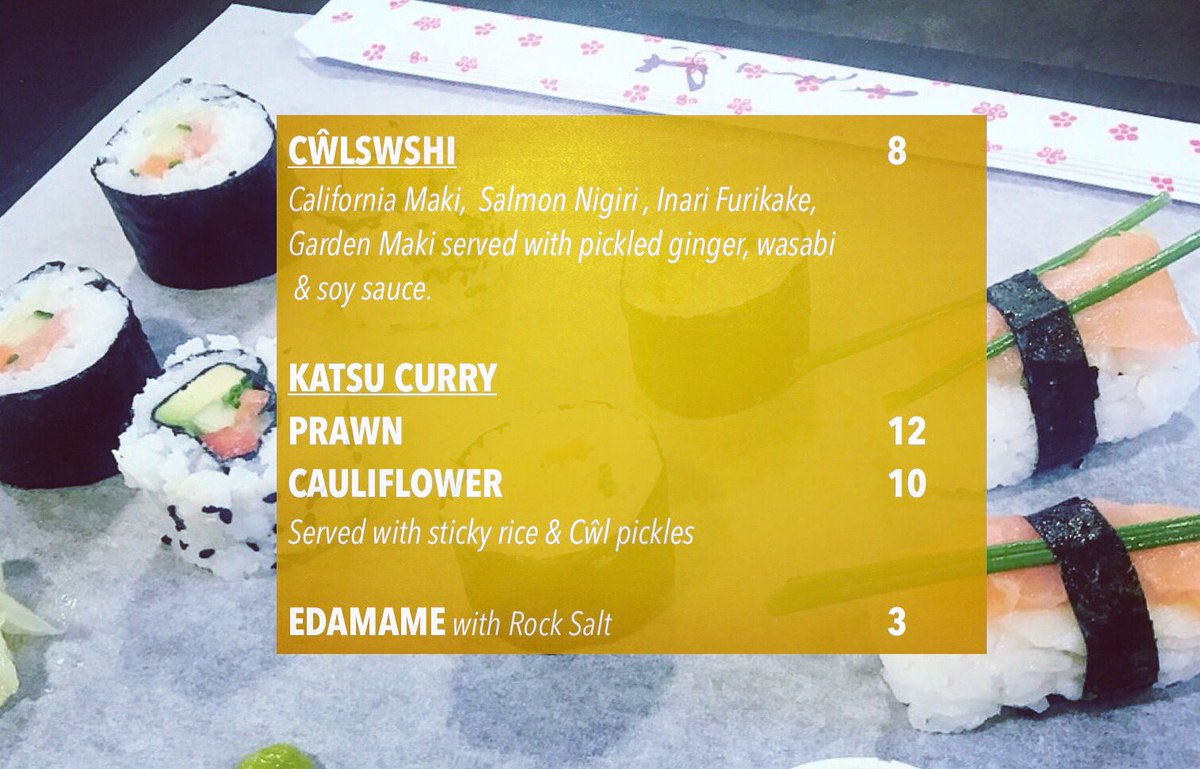 YGegin_'s tweet photo. Here’s the guest kitchen menu for Friday at Y Gegin 🦀🍣 

#sushi #katsucurry #edamame #cauliflower #prawns #foodhall #ygegin #bwyd #ffres #swshi https://t.co/xI8yjTo4Ub