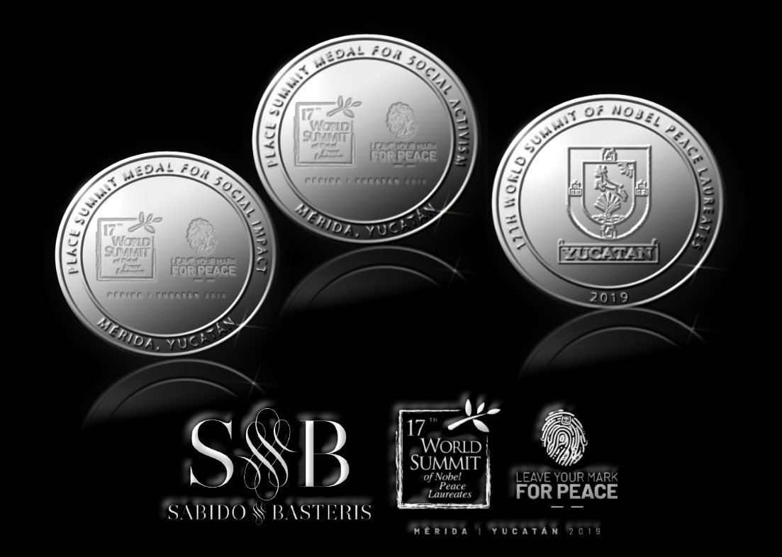 La Firma Internacional Mexicana de Alta Joyería <a href="/SabidoBasteris/">Sabido & Basteris</a>, diseñó y elaboró los reconocimientos: "Peace Summit Medal for Social Activism" y "Peace Summit Medal for Social Impact" para la 17ª Cumbre Mundial de Premios Nóbel de la Paz. Mérida, Yuc. México, septiembre 21, 2019