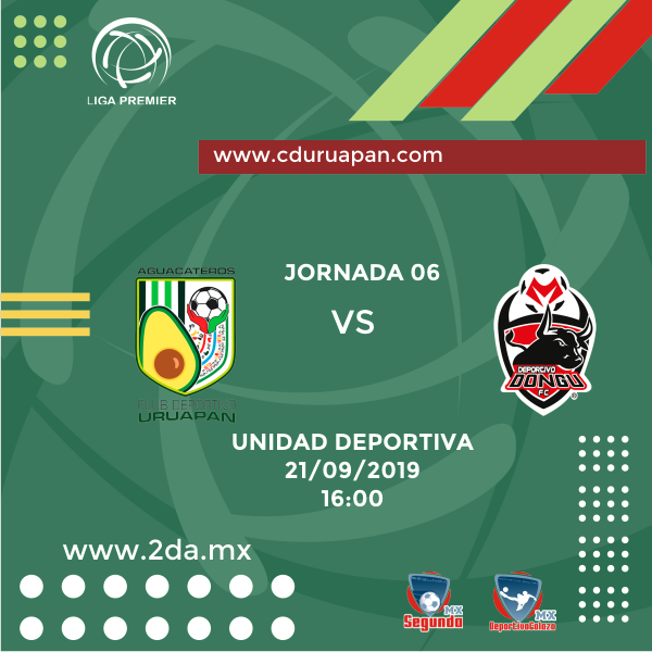 CDUUruapan's tweet photo. #LPTemporada19I20 #J7 
Siguiente Rival de @CDUUruapan  es el equipo de Deportivo Dongu de la @LigaPremier_FMF 
 
#LigaPremier 
#DondeElFutbolEsAlgoMas https://t.co/5XPZWCxqRO