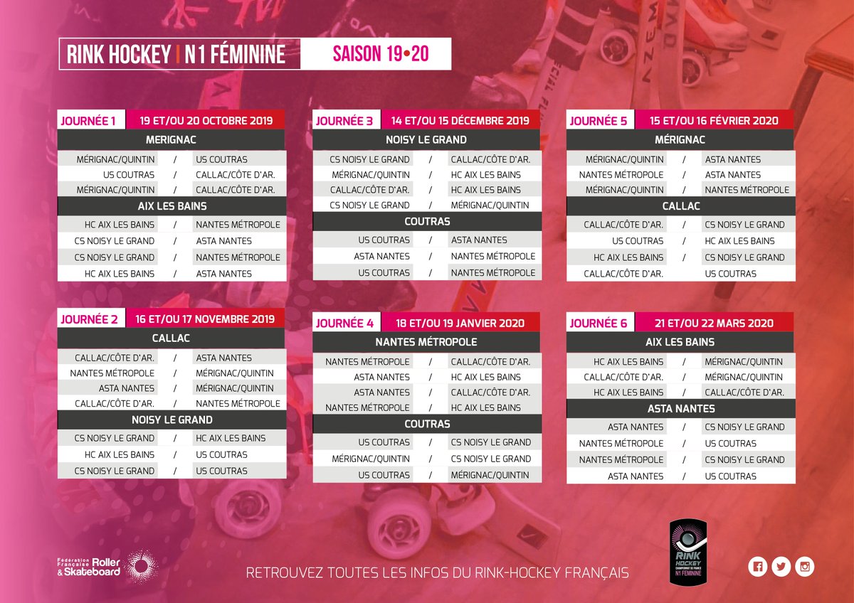 🔥 Calendrier 2019-2020 - N1-F 🏑🥅

👉 Le calendrier N1-F pour la saison 2019-2020 est sorti !
🏁 Début du championnat le week-end du 19 octobre 2019 !