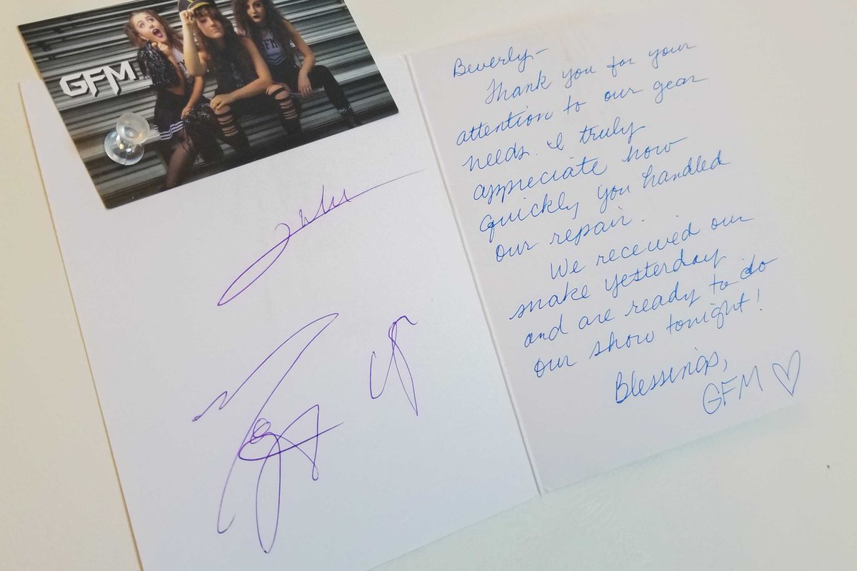 CBICables's tweet photo. Snake repair before a big show? ✅ CBI was able to hook @thegfmband up ahead of their gig last weekend, and they sent along a thank you note to our sales rep, Bev, for making it happen! 

PS. Make sure you check out this headbanger sister trio — they totally ROCK! 🤩 #CBICables https://t.co/WLi2jsWiOC