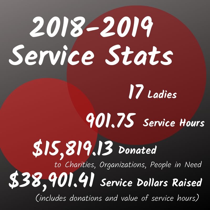 What do Kinettes do? 
Serve the Community's Greatest Need!
This is a snapshot of our service stats from last year. We're looking forward to putting in time and getting creative to help our community again in 2