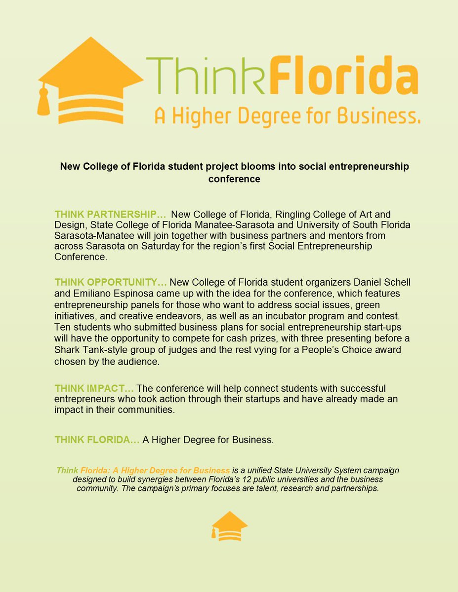 SUS_Florida's tweet image. #ThinkFlorida @NewCollegeofFL student project blooms into social entrepreneurship conference