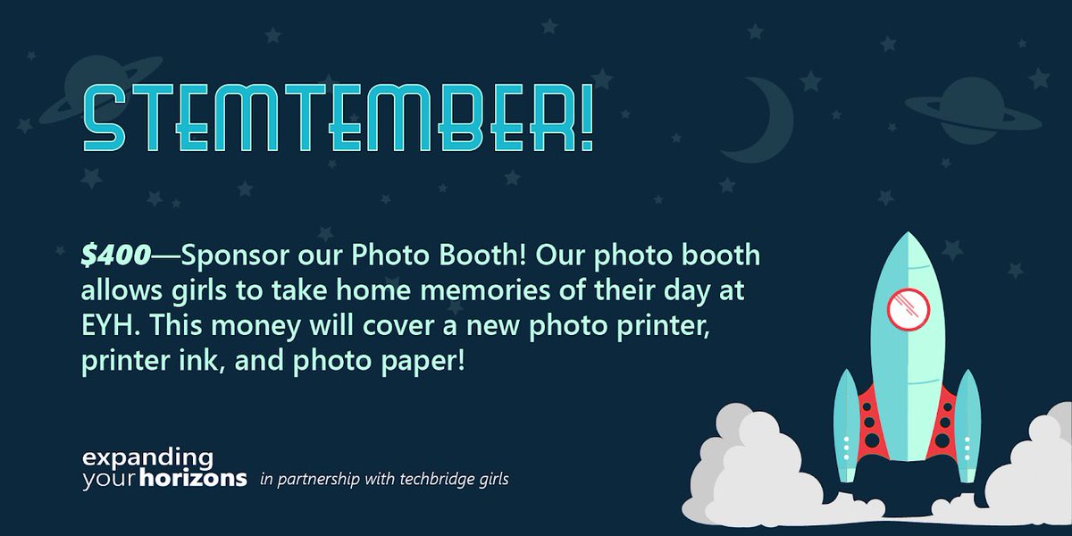 EYH_Chicago's tweet photo. More than halfway through STEMtember with a goal of raising $8000 for our STEM conference. $400 will sponsor our photo booth, a highlight activity during lunch. Examples posting soon! #SupportgirlsinSTEM! https://t.co/W63IAPtyO5 https://t.co/TSDtV7w3SW