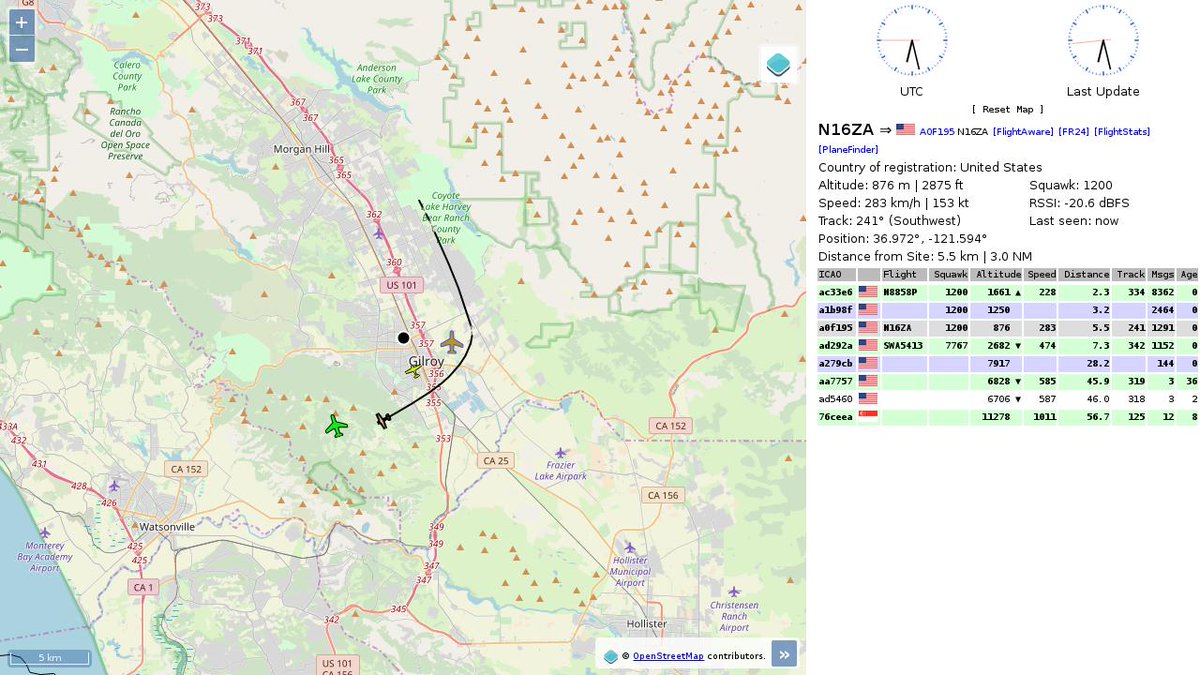 AboveGilroy's tweet photo. #N16ZA : 2.1 mi away @ 2825 ft and 14.2° frm hrzn, heading SW @ 183.0mi/h 11:26:51. #ADSB #AboveGilroy https://t.co/JzDhPZonZD