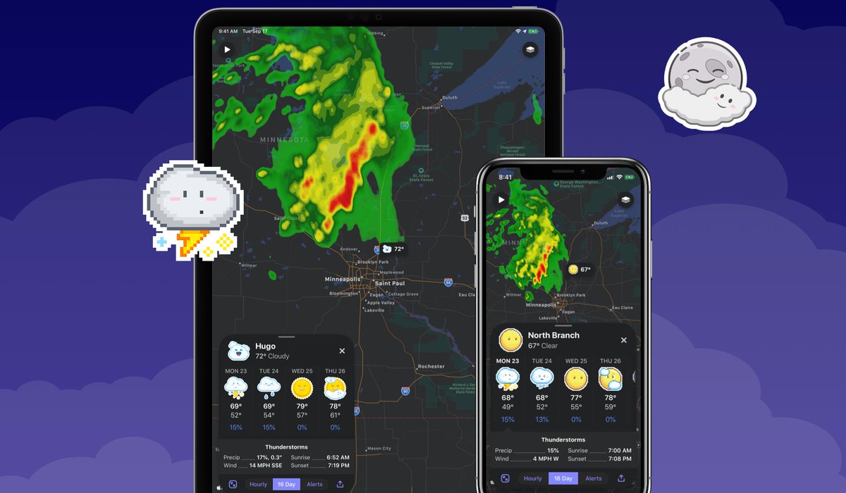 The @Weather_Up_ Dark Mode update is live! As you explore iOS 13 and start using dark mode system-wide, give Weather Up a try: itunes.apple.com/app/id11960157…