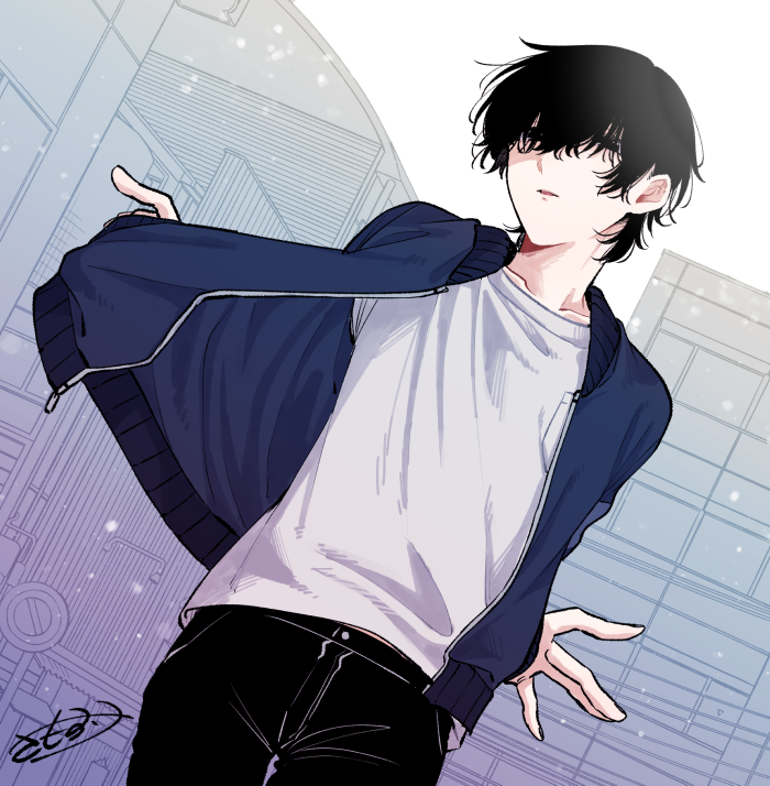 (創作)自分で生み出しといてなんだけど難しいなこいつと思いながら固めてあげたくてもさもさ描いてる…髪が楽しい 