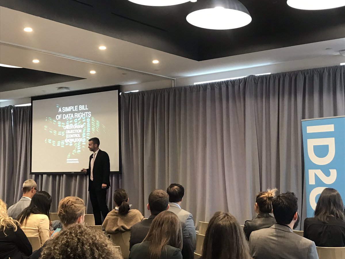 hackylawyER's tweet photo. Time for “A Simple Bill of Data Rights” says #TheGreatHack star and privacy warrior @profcarroll @ID2020’s #ID2020summit https://t.co/UDo0NYtR2r