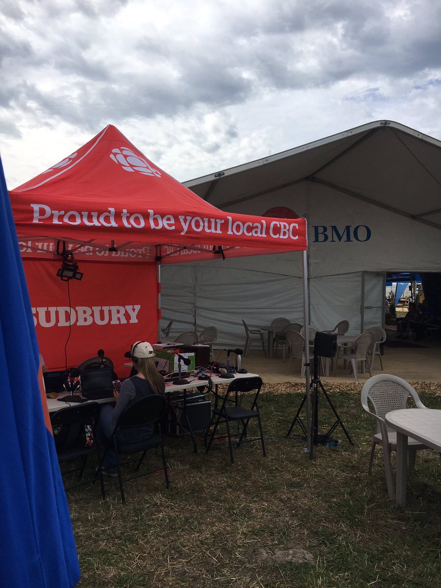 cheri_knott's tweet photo. CBC radio getting setup to broadcast their Friday morning show from the BMO Tent at IPM2019.  #IPM2019CIL #GOBOLDLY. https://t.co/GnYyHEH6Vw
