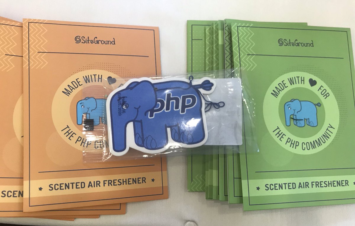CalEvans's tweet image. My buddies at @SiteGround sent ElePHPant shaped air fresheners. :) 

#CascadiaPHP2019