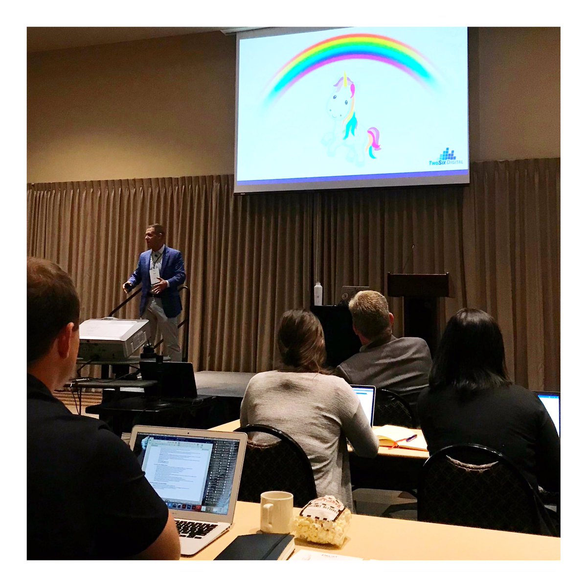 ClearEMG's tweet photo. @DaveSerino and @LittleBirdMomma - separated at birth? Someone from @LittleBirdMktg team needs to post our “rainbow and unicorn” slide from her @GreenBook #IIex #persona workshop. Great #insights about #source #data at @TTRATweets #Censtates19 conference on #tourism #marketing https://t.co/VlrFZjxd6T