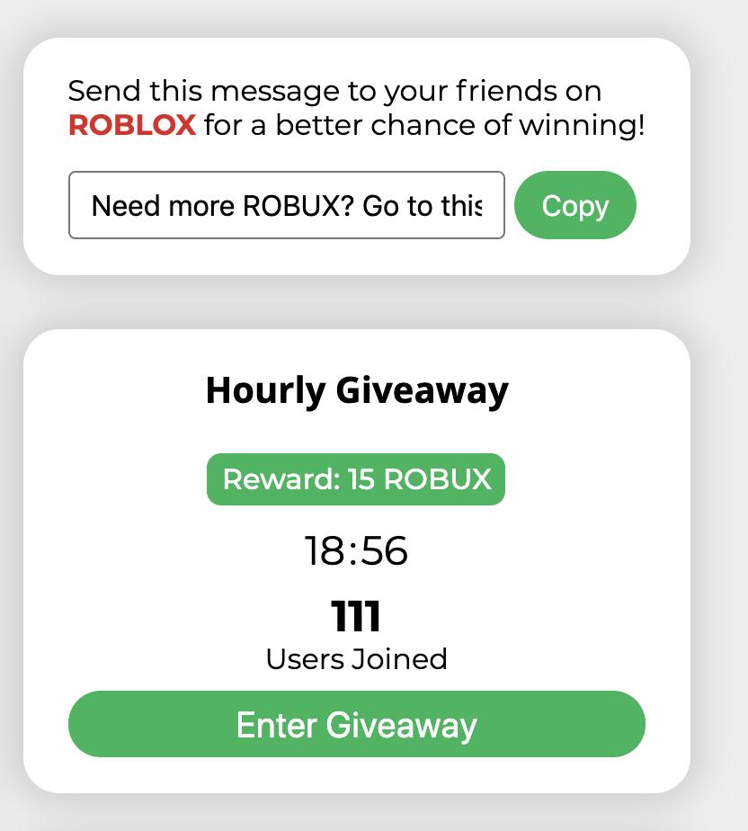 Makerobux Com On Twitter New Giveaway Feature Alert You Can Now Increase Your Chances Of Winning The Giveaway By Copying And Pasting That Message And Sending It To Your Friends On Roblox Every - robux promo codes for makerobux.com