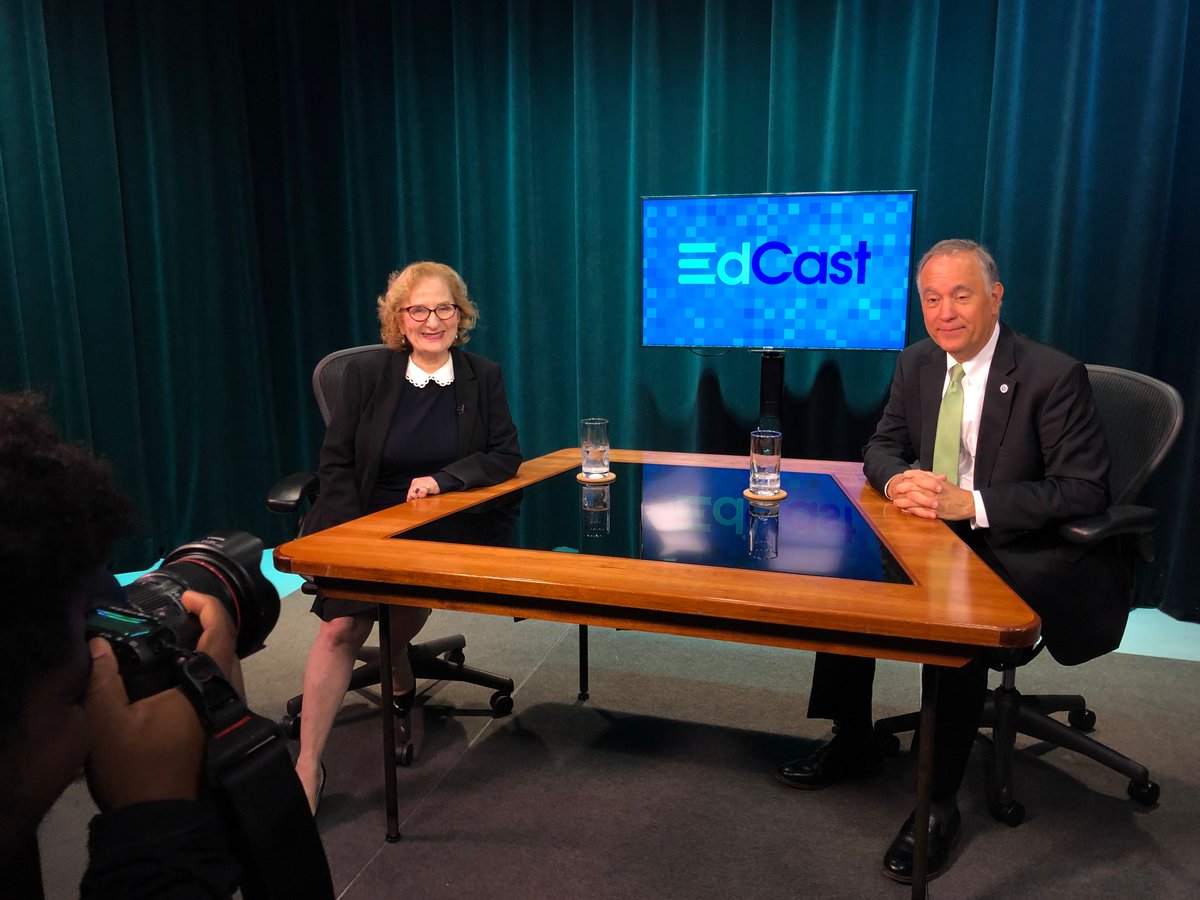 ChancellorCUNY's tweet photo. Grateful for my conversation today with Linda Hirsch #EdCast @CUNYTV about the transformative role of @CUNY in NYC and the work ahead. Watch the interview on 9/24 at 9:30pm on CUNYTV, cable channel 75 and broadcast channel 25.3. Watch it online at https://t.co/6lgxmyFiYQ https://t.co/ZgNx3Xd0Lz