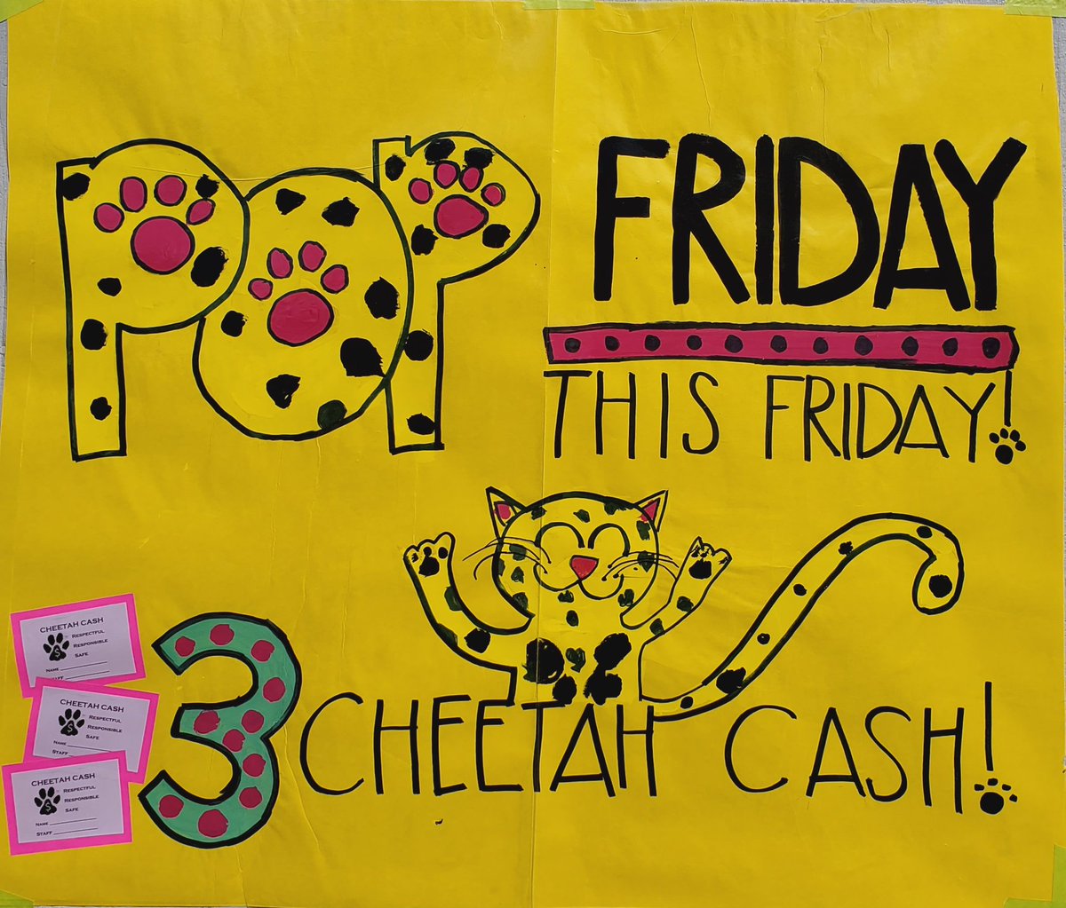 LCC_Cheetahs's tweet photo. Thank you #studentleadership and Christi Bangsund for making this beautiful poster! Pop Friday tomorrow! #PBIS #LCCisAVID https://t.co/k3hqQHbhkH