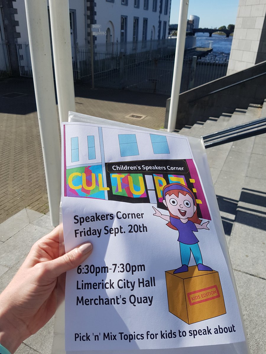 elisaodonovan's tweet photo. I am so looking forward to facilitating the young people of Limerick City to stand up and speak out @CultureNight tomorrow evening at 6.30pm on the steps of City Hall for our childrens speakers corner. All welcome 🗣 https://t.co/JKH9woUx99