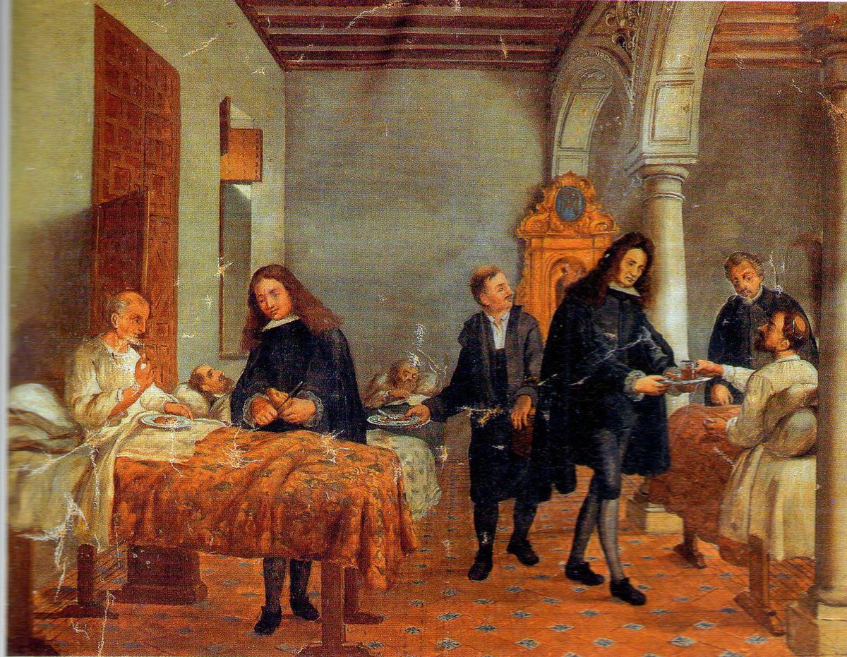 SevillaInsolita's tweet photo. "Caballeros atendiendo a los sacerdotes en el hospital" (1699), anónimo (atribuido a Lucas Valdés).

El cuadro representa el antiguo hospital de los Venerables Sacerdotes, en el barrio de Santa Cruz, hoy @FundacionFocus . https://t.co/3HABKL2OVV