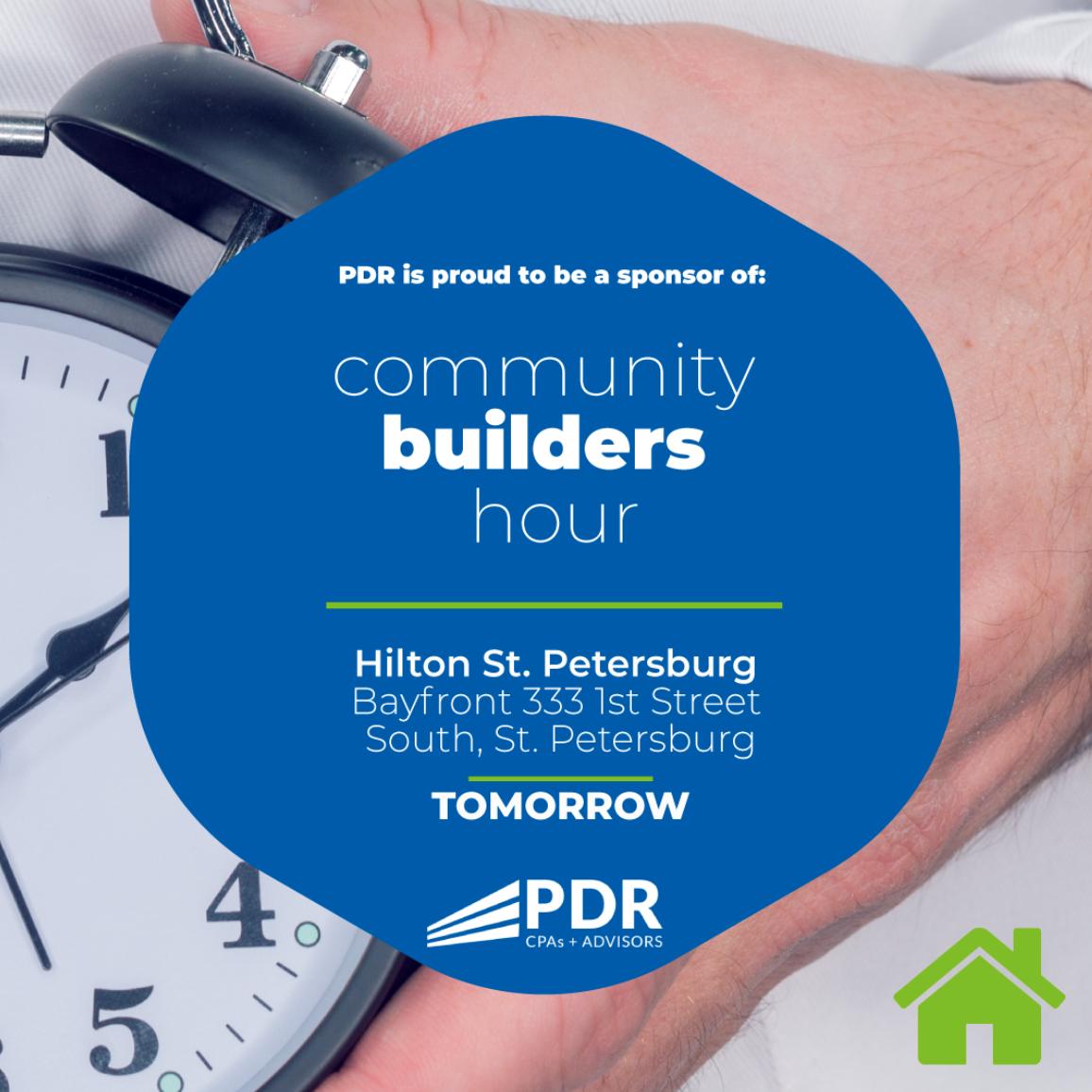 pdrcpas's tweet photo. Are you ready to make a difference in your community? Tomorrow, PDR will be attending the fourth annual @HabitatPWP Community Builders Hour at the Hilton St. Petersburg Bayfront.
For more details, visit https://t.co/mImVuY3luk.
#tampafirm #tampa #cpafirm #habitatpinellas https://t.co/G4Ub6IbYvp
