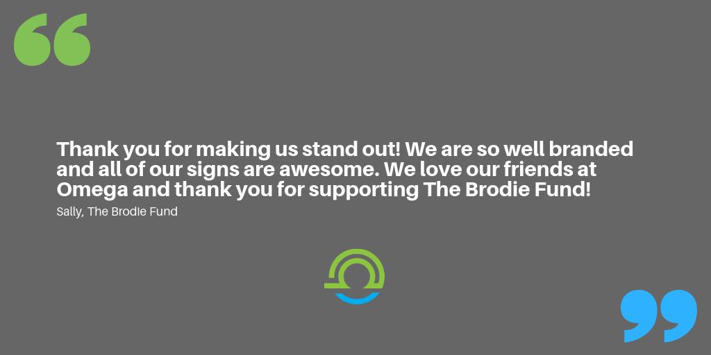 OmegaHIPS's tweet image. Thank you for the kudos, @TheBrodieFund - We love being your trusted partner in print! #PrintMarketing #Branding #PrintSignage