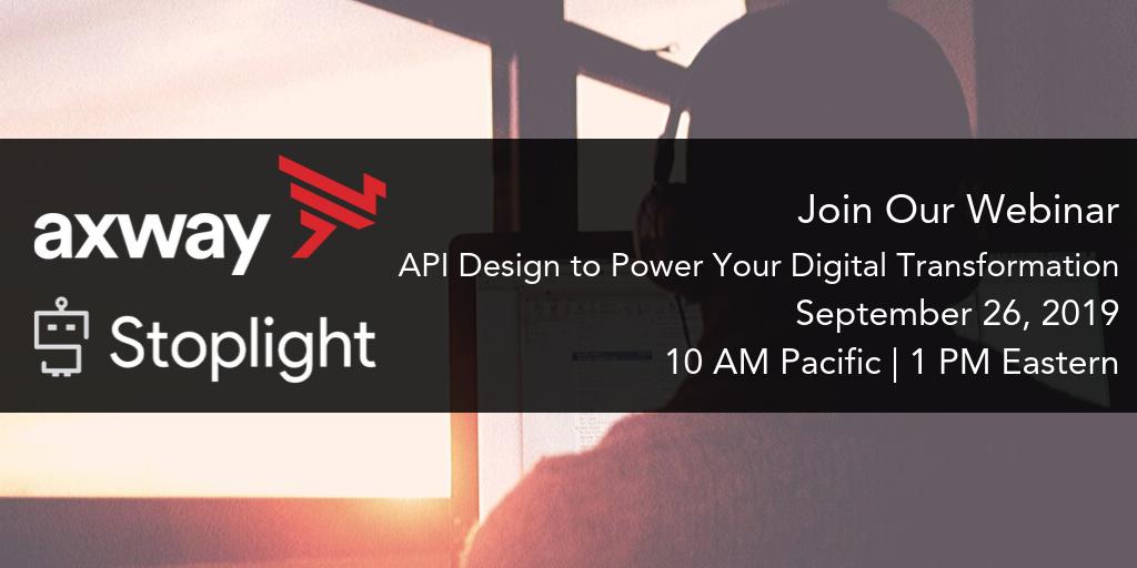 stoplightio's tweet photo. Want to know what #designfirst and #contractfirst mean to you and your #API ecosystem? Register for the upcoming webinar hosted by @BrianOtten2 of @Axway  featuring @stoplightio CEO @marbemac https://t.co/CetQB2A6i8 https://t.co/QEG9nLZHUw