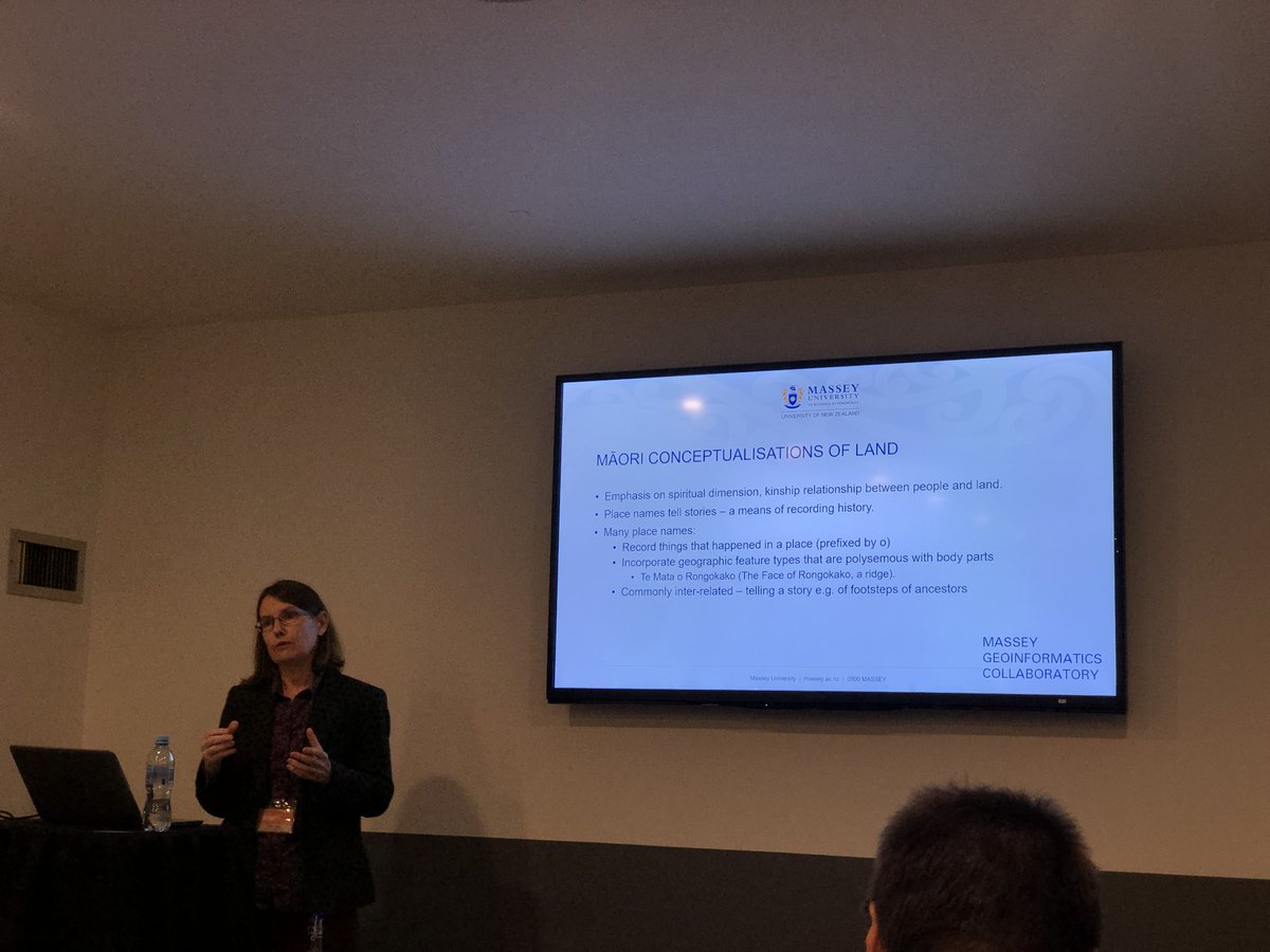 BoiseStateGeos's tweet photo. How can we incorporate indigenous perspectives into our #GIS? Kristin Stock talked about her group’s work on automated extraction of landscape terms (& meanings!) in NZ Maori from historical texts to generate a digital lexicon 📖. Really neat example of interdisciplinary #GeoComp https://t.co/Y5XFOVXTD9