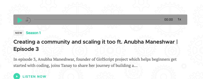 anubhamane4's tweet photo. If you are not following https://t.co/WOVI1wClSQ you are missing out! @Tanaypratap is a great human being, kind and has supported @Girlscript1 so much. I have recently shared my story there & you should definitely check out all other amazing podcasts too. #podcasts #teawithtanay https://t.co/25dZ55kw30
