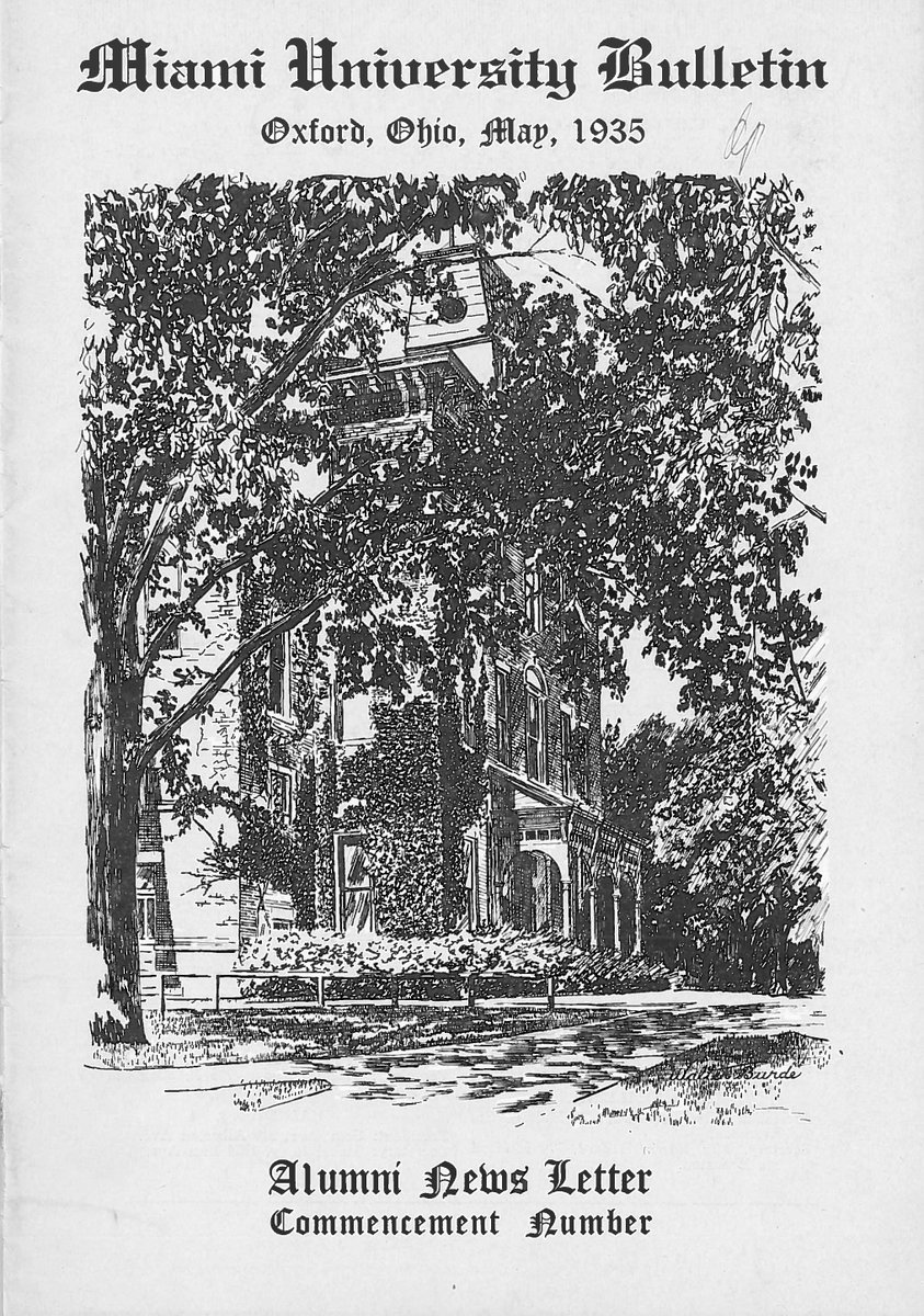 Just found a story on Bill Liggett ’39 talking about earning 40¢ an hour typing to help pay annual $500  bill to attend Miami. Attached is cover of alumni magazine his freshman year. His first night he slept  on the floor in Swing Hall. No furniture. #MiamiOH #MiamiOhAlum