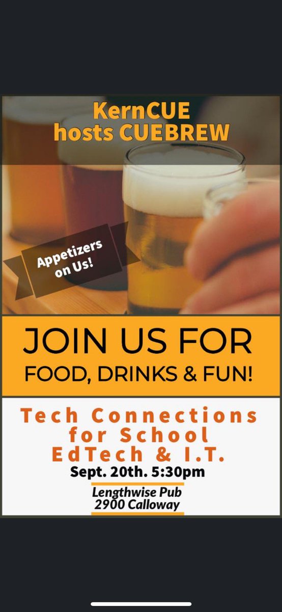 HansTullmann's tweet photo. 😵 What?!
🍺 #CUEbrew is happening tomorrow at Lengthwise on Calloway at 5:30pm with @KernCUE?!
🍗 AND THERE ARE FREE APPETIZERS?!
👊 Hope you can make it! #WeArePBV
@KatieJMcNamara @DevinRossiter @whoisalexmitts @misskma2214 @Tech_Buddha @CastleSTEAM @DrEddiesClass https://t.co/AxNNgM3hhI