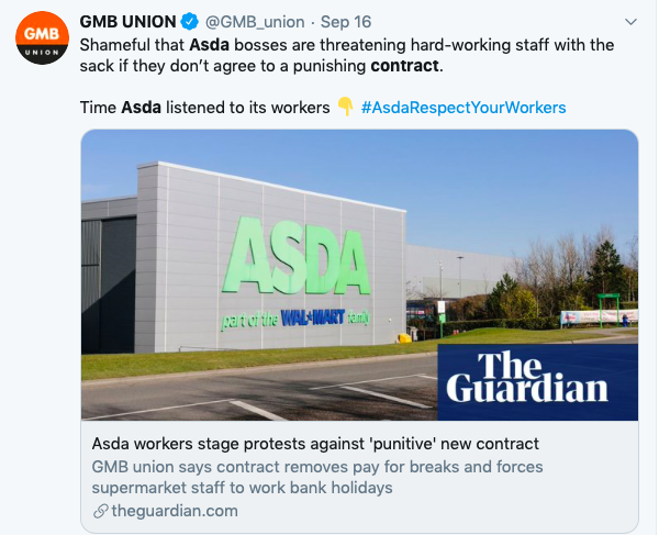 MarxMedia's tweet photo. It's not just that it #AsdaBeCleaner before I'll shop there again, but the fact the company is threatening 3k staff with the sack by Nov 2 unless they sign punitive contracts which
include removal of paid breaks and Bank Holidays #AsdaRespectYourWorkers https://t.co/UQvPV9kxni