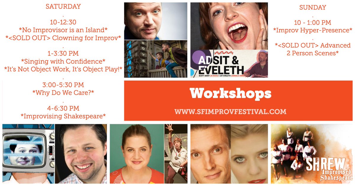 There is still space in these amazing workshops! Why not take this opportunity to learn something new or build on skills you already have!  sfimprovfestival.com