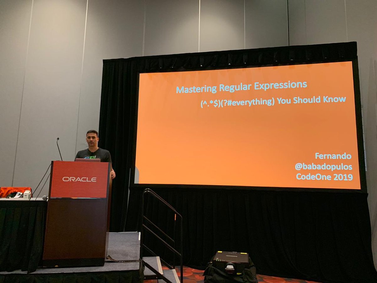 babadopulos's tweet photo. I’d like to thank everyone that attend my session today! I will post the slides here later. Mastering Regular Expressions: (^.*$)(?#everything) You Should Know. #CodeOne2019 https://t.co/Rd9tECzeLl