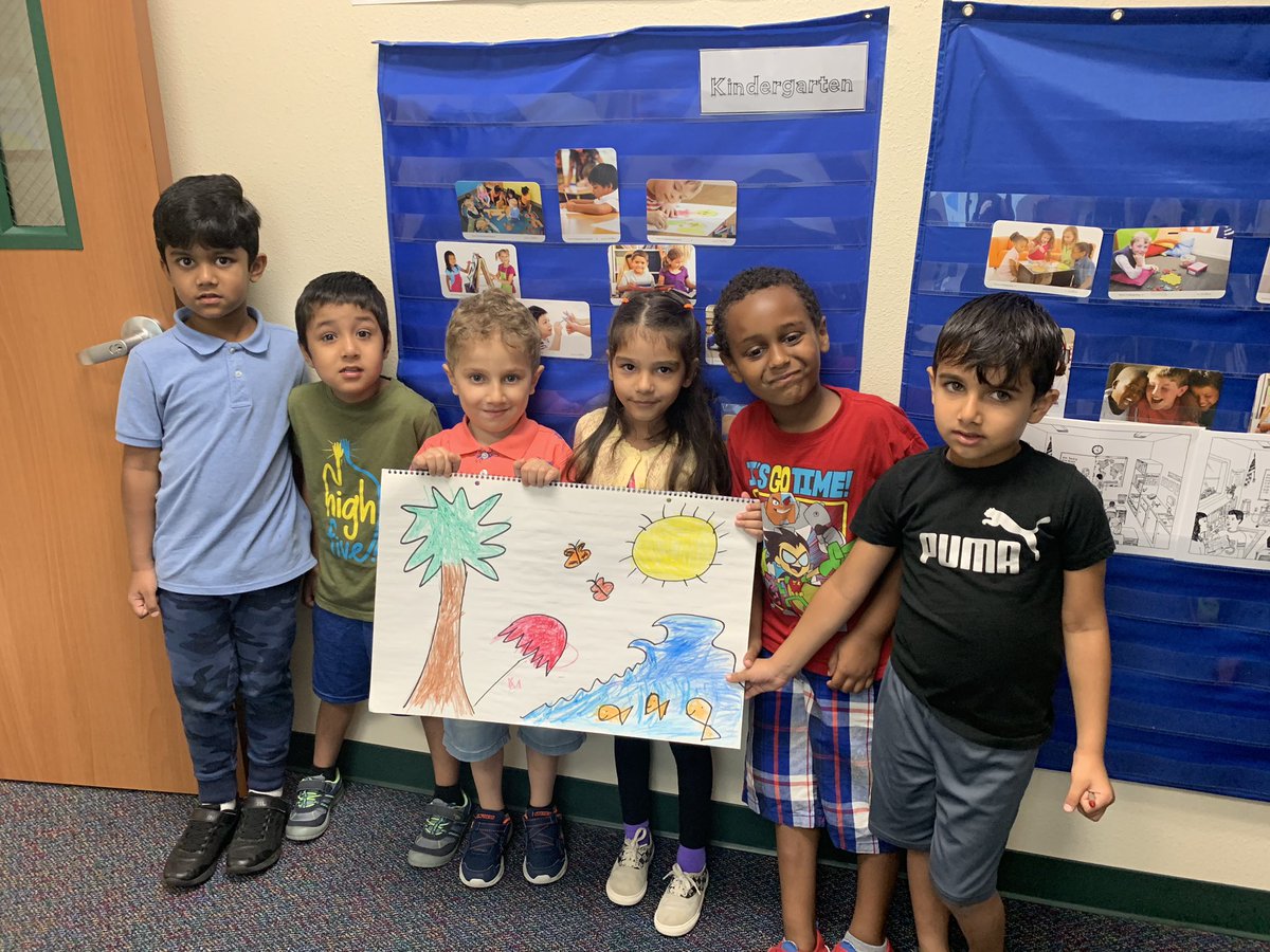 PageRogers7's tweet photo. These cute kinder Schell Coyotes worked together to color this masterpiece while using adjectives to describe their artwork! https://t.co/wgnyqVCSdQ