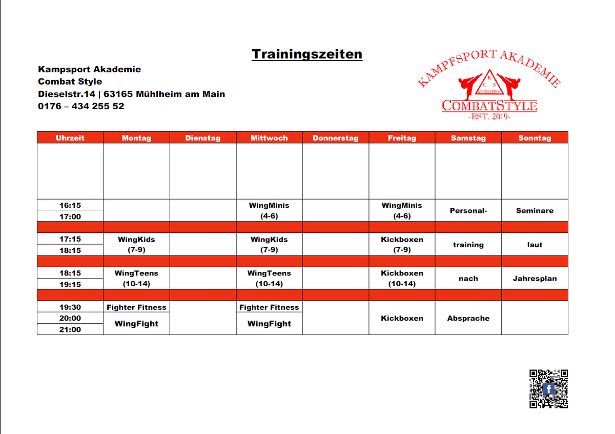 Kampfsportacs's tweet photo. Unsere neuen Trainingszeiten!
Besucht uns, ruft an, kommt zu einem Probetraining vorbei.
Wir freuen uns auf euch!
Kampfsport Akademie CombatStyle
#hanau #mühlheim #offenbach #maintal #kickboxing #selbstverteidigung #mma #wingrevolution #wirmachenkinderstark #welovemma https://t.co/bItn5NEUeV