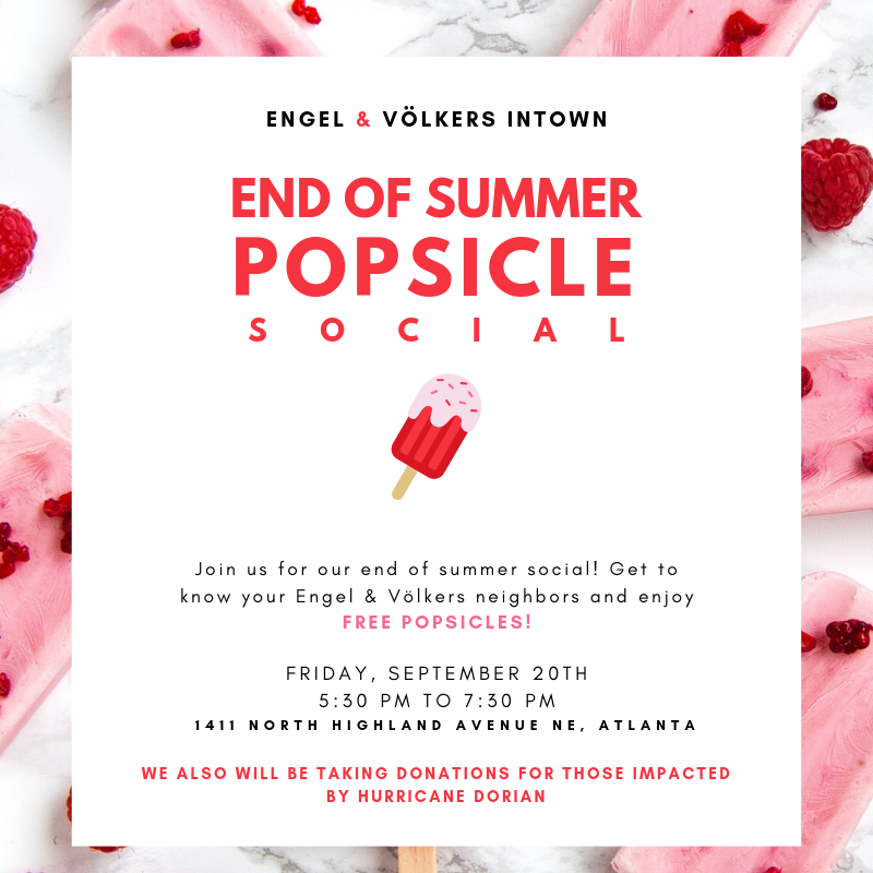 EVIntownAtlanta's tweet photo. TOMORROW!
⁠

Enjoy good vibes and FREE popsicles at our Engel &amp; Völkers Intown Atlanta Office: 1411 N Highland Ave NE, Atlanta! ⁠
⁠
Friday, September 20th - 5:30 PM to 7:30 PM⁠
⁠
For more info visit https://t.co/FZterlR4Av https://t.co/7RvbvkeZP5