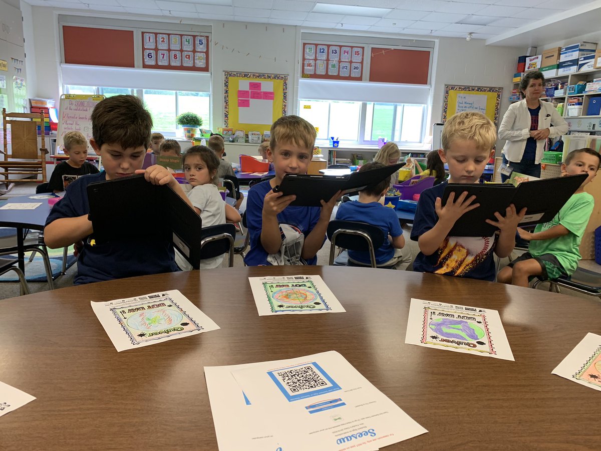 Dodge_WCSD's tweet photo. Some of Dodgeโs 1st and 2nd graders celebrated International Dot Day by reading the book โThe Dotโ by Peter H. Reynolds - and then made their own dots come to life with their iPads! #quiverapp #InternationalDotDay https://t.co/Ef1MzcdUMJ