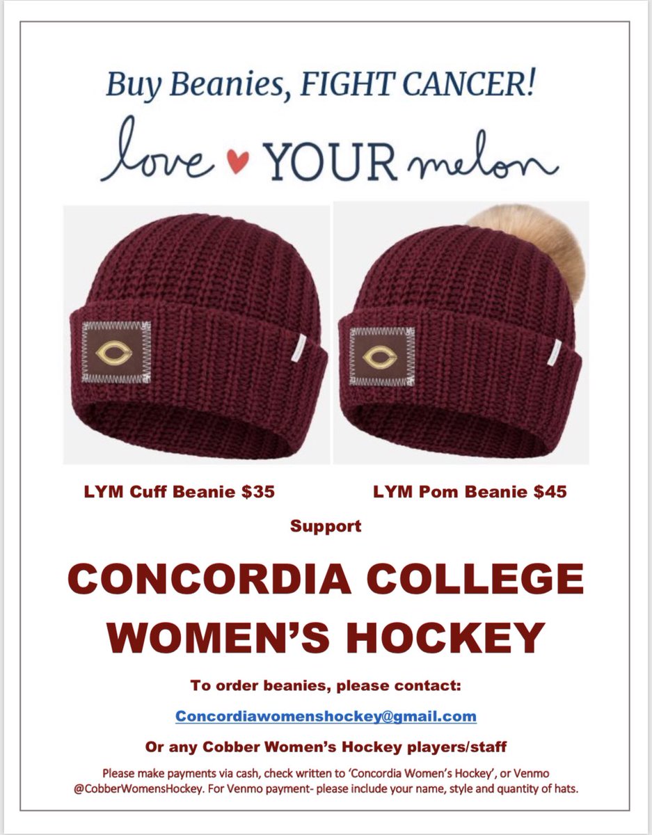 The perfect gift to help keep your Cobbers warm this winter! Order yours today and help Cobber Women’s Hockey fight cancer! 🌽