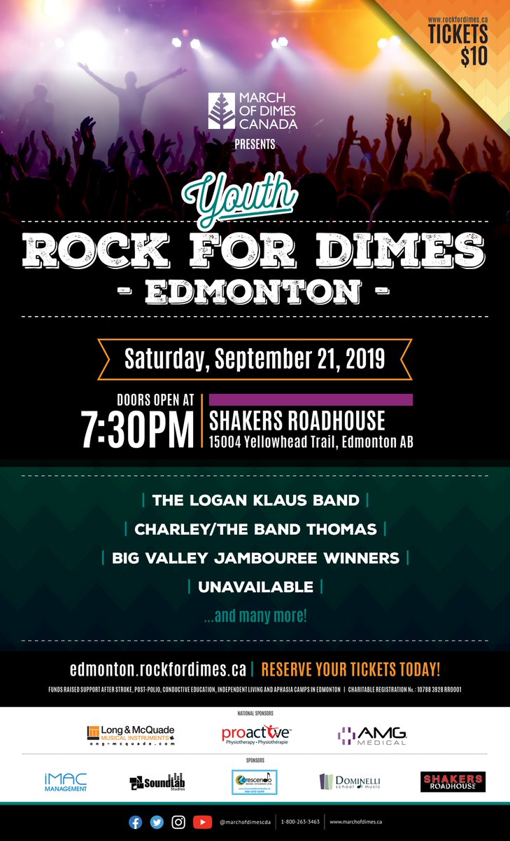 #yeg its time for #RFDedmonton - as we ROCK FOR DIMES - over 15 great bands - Youth Saturday @ShakersRH // on Sunday @OnTheRocksEdm supporting @marchofdimescda Pls share @BarsnBandsYEG @yeglive @Edmontonism @oldstrathcona @Oldstrathconayo @LivingEdmonton @NightlifePoster