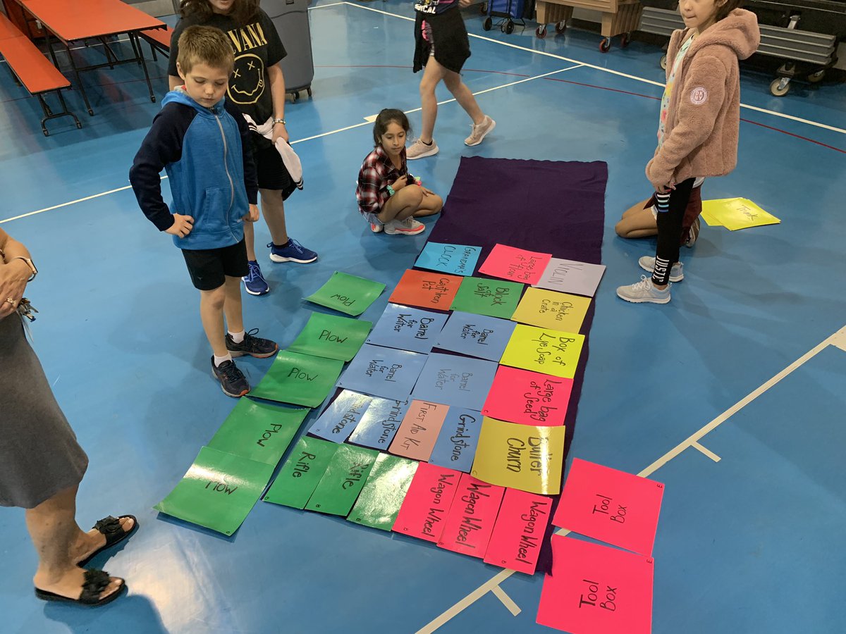 Today, Miss Debbie from the <a href="/Raupp_Museum/">Raupp Museum</a> in Buffalo Grove shared artifacts that pioneers would pack in their covered wagons when the moved west. 5th graders got to do a simulation where they made decisions about which items to pack in their wagons. #21Learns