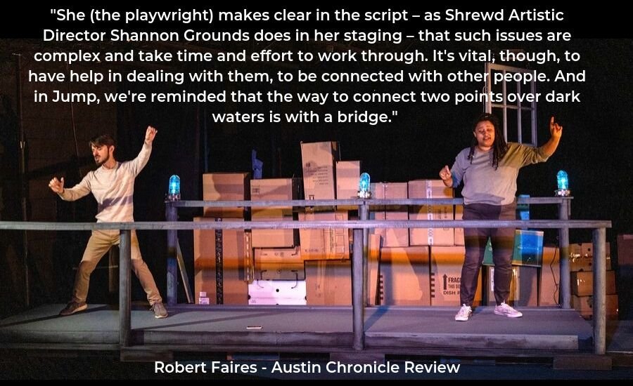 Thanks to the <a href="/AustinChronicle/">Austin Chronicle</a> for a lovely review! #jump #shrewd #austintheatre #atx #nnpn #newplays