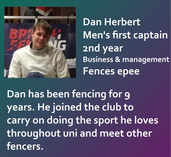 RH_Fencing's tweet image. Dan will be our men's captain for 2019/2020.
'I'm excited for this years BUCS Matches and other Team competitions.'