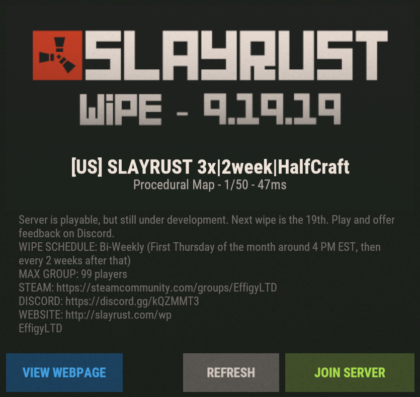slayrust's tweet photo. New server, new setup. Just wiped. Come have fun. https://t.co/kRuiuNBCTm