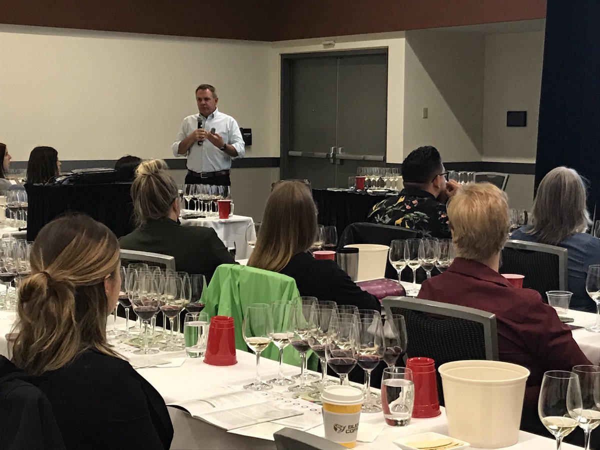 WineGrowersBC's tweet photo. Mike Lee @MJLwine Sommelier @Quails_Gate and WSET instructor is leading the Ambassador 2 Program today at #Colour19 #YVR today! Study up on top varietal wines, wine styles & what makes #BCwine world-class & unique. #BCVQA https://t.co/e1XlTUlUdH