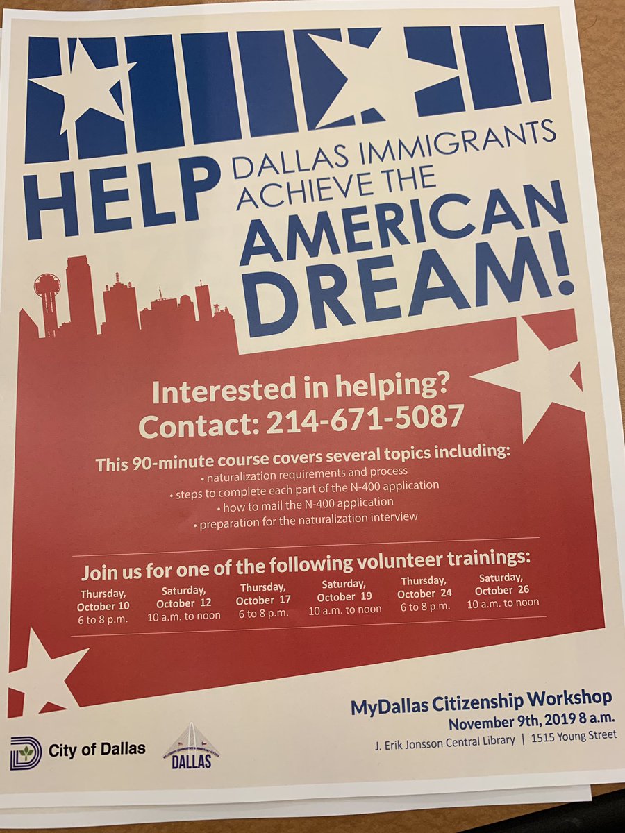 hannicalex's tweet photo. @CityOfDallas is preparing for the 3rd annual #mydallas Citizenship Clinic! We need attorneys! @Dallas_WCIA https://t.co/7IbCphkc8U