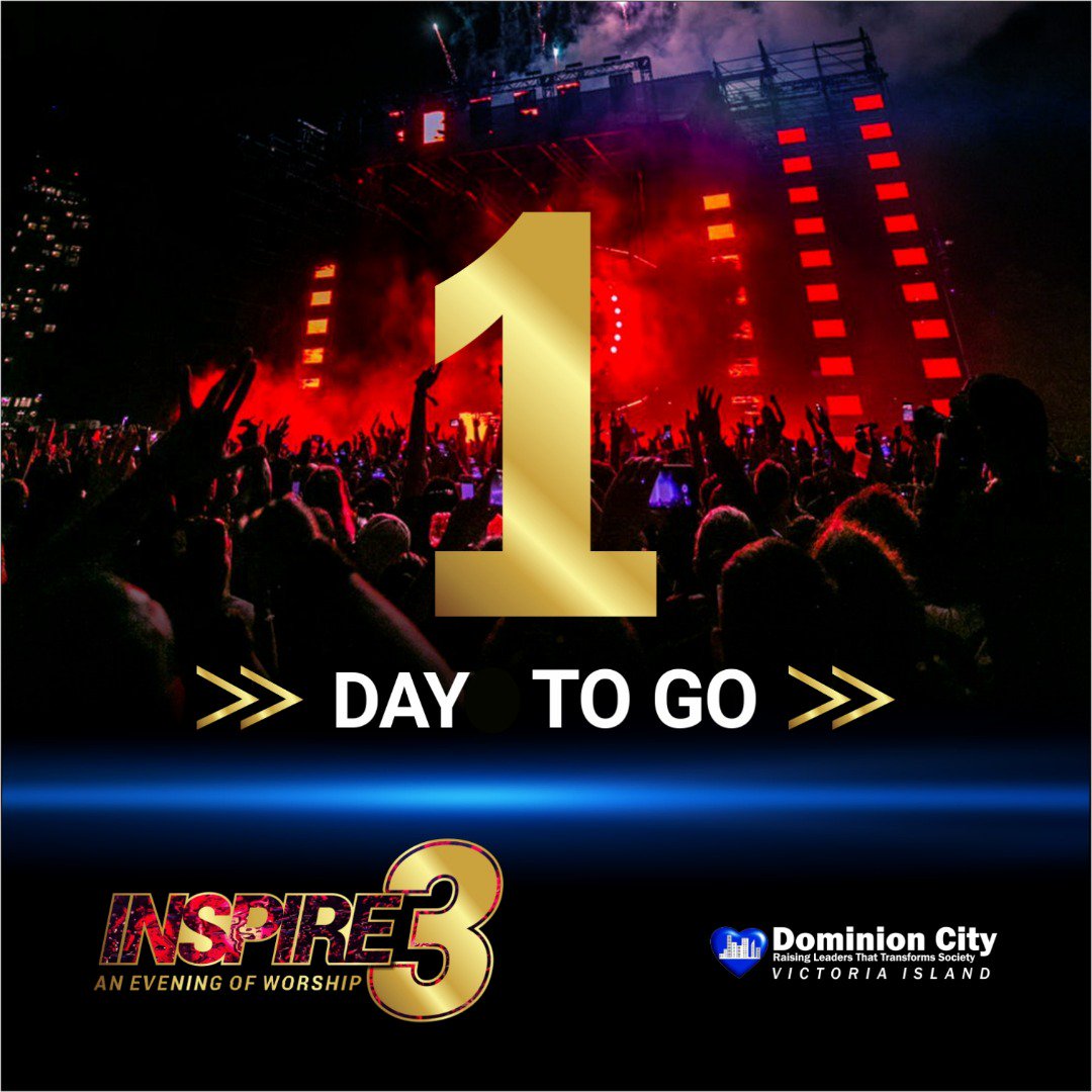 Dominioncityvi's tweet photo. #Inspire3 is just one more day to go and we meet with our Father and let the channels of our spirits open up to Him in total #Worship. 5pm Friday,don't be told. We are ready,are you?
@DunsinOyekan
#Nisa
#DcAngels will lead us into His presence. Be there. https://t.co/MuCvMlWm1c