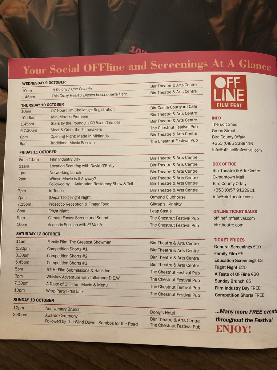 OFFlineFilmFest's tweet photo. We have lift-off! Booking for #OFFlinefest is now open..... https://t.co/AImqXzkUa4 for the full programme! It’s our 10th and it’s a cracker..... @hellocamera @BirrTheatre @Visit_Birr @countyarms @artscouncil_ie @MidlandTrib @weareHACKinc @TheChestnutBirr https://t.co/XgFVeNxkPZ
