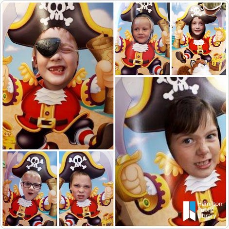 HamiltonLibrary's tweet photo. Shiver me timbers!! A bunch of swashbucklin’ scallywags have taken over the #HPLBookmobile in time for #TalkLikeAPirateDay today! “Treasure” is hidden all over the buses. Climb aboard at any bookmobile stop this week to join the hunt! #HamOnt https://t.co/vjHXXu2Hqq https://t.co/FCC6G1tjWI